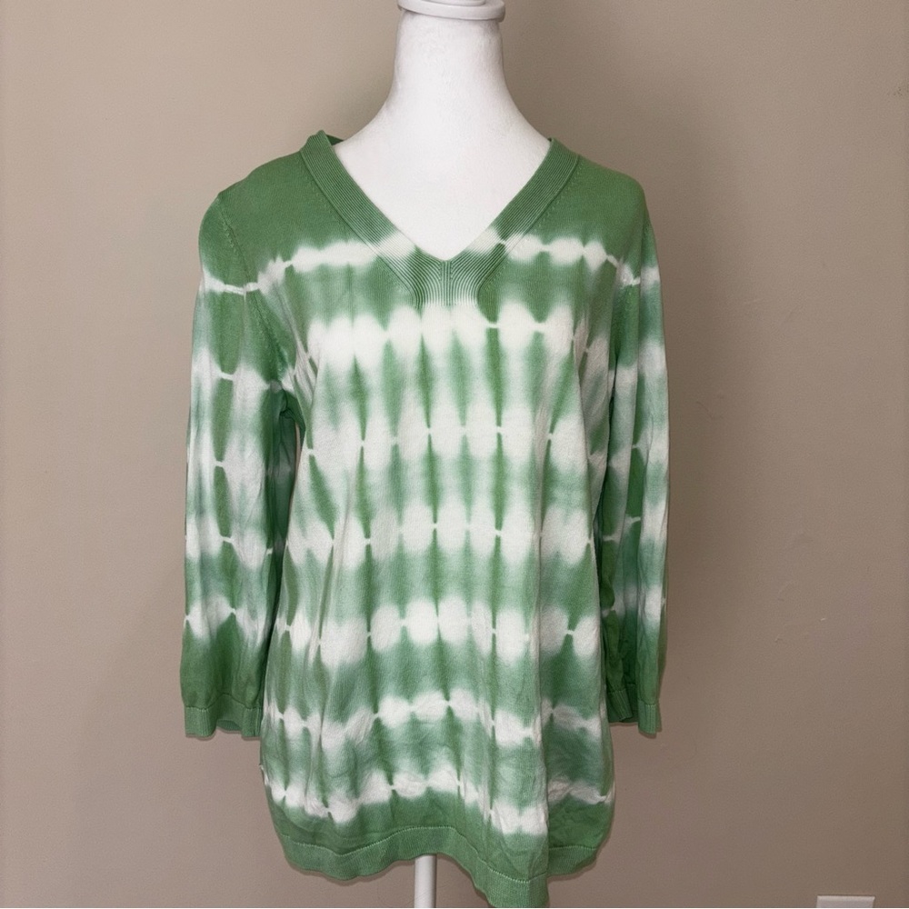 Talbots Green Tie Dye V-Neck Sweater Size L